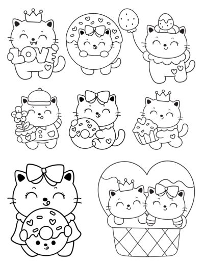 Free Printable Cute Kawaii Cat Coloring Pages