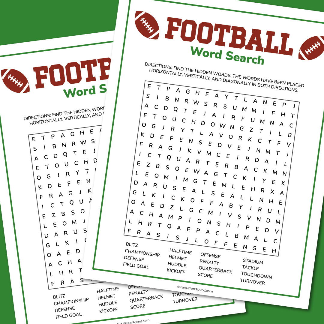 Football Word Search | AllFreePaperCrafts.com Football Word Search | AllFreePaperCrafts.com