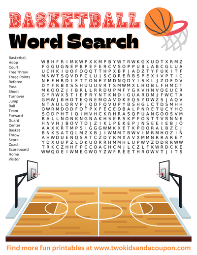 Free Basketball Word Search Printable Game