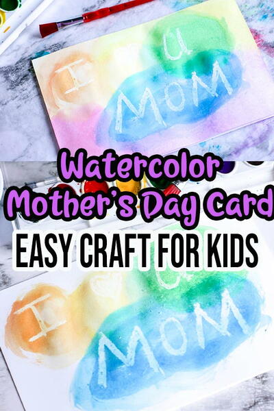 Easy Watercolor Resist Mother's Day Craft For Kids