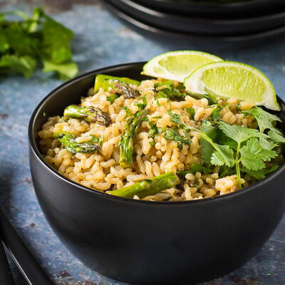Cilantro Lime Brown Rice With Asparagus