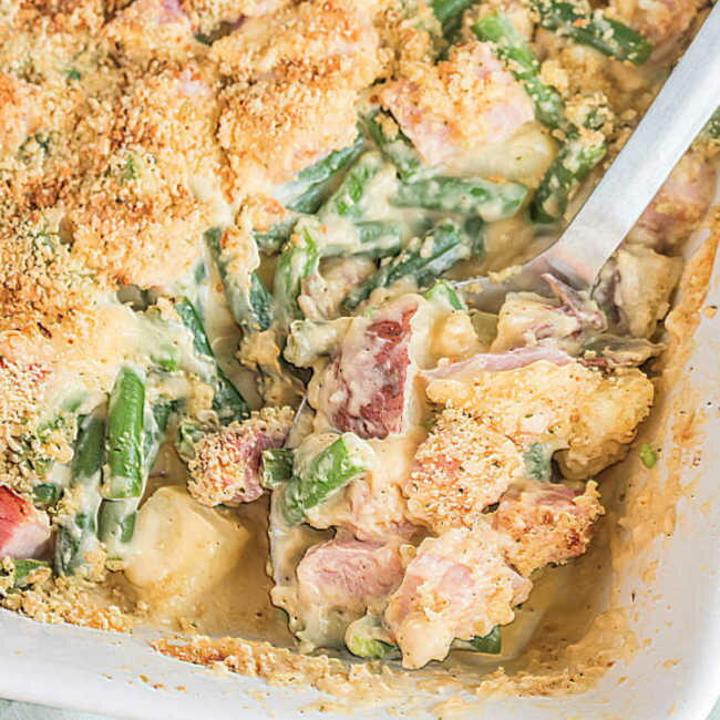 Cheesy Ham, Potato And Green Bean Casserole | AllFreeCasseroleRecipes.com