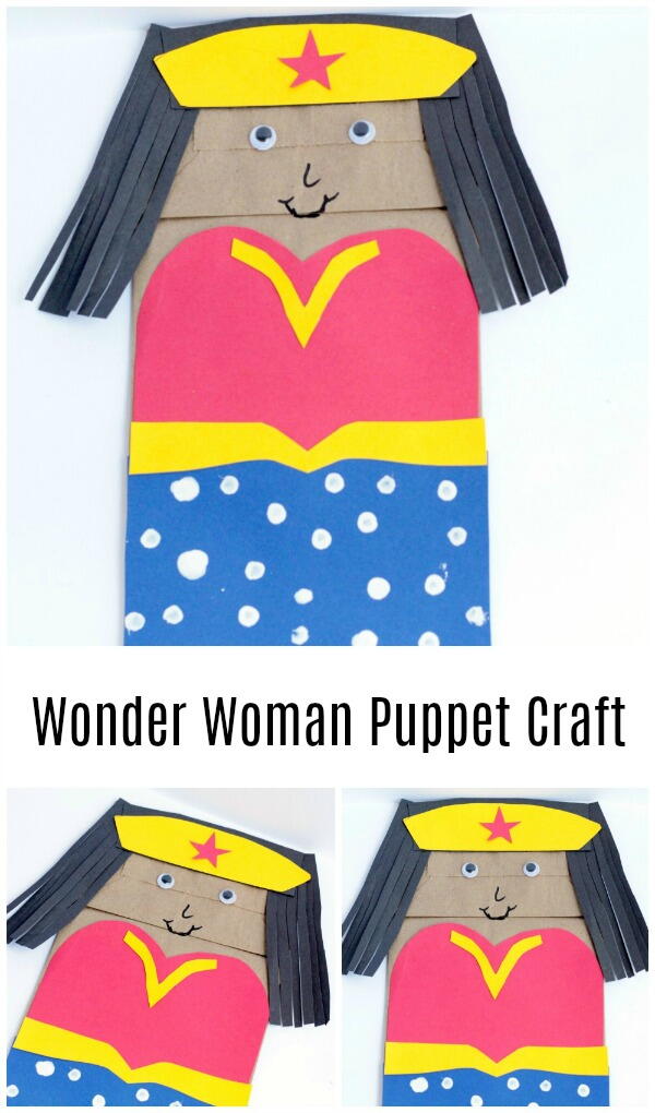 Wonder Woman Paper Bag Puppet Craft For Kids | AllFreeHolidayCrafts.com