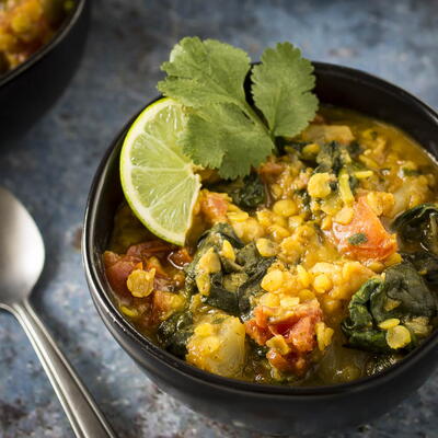 Hearty Slow Cooker Red Lentil Stew With Spinach