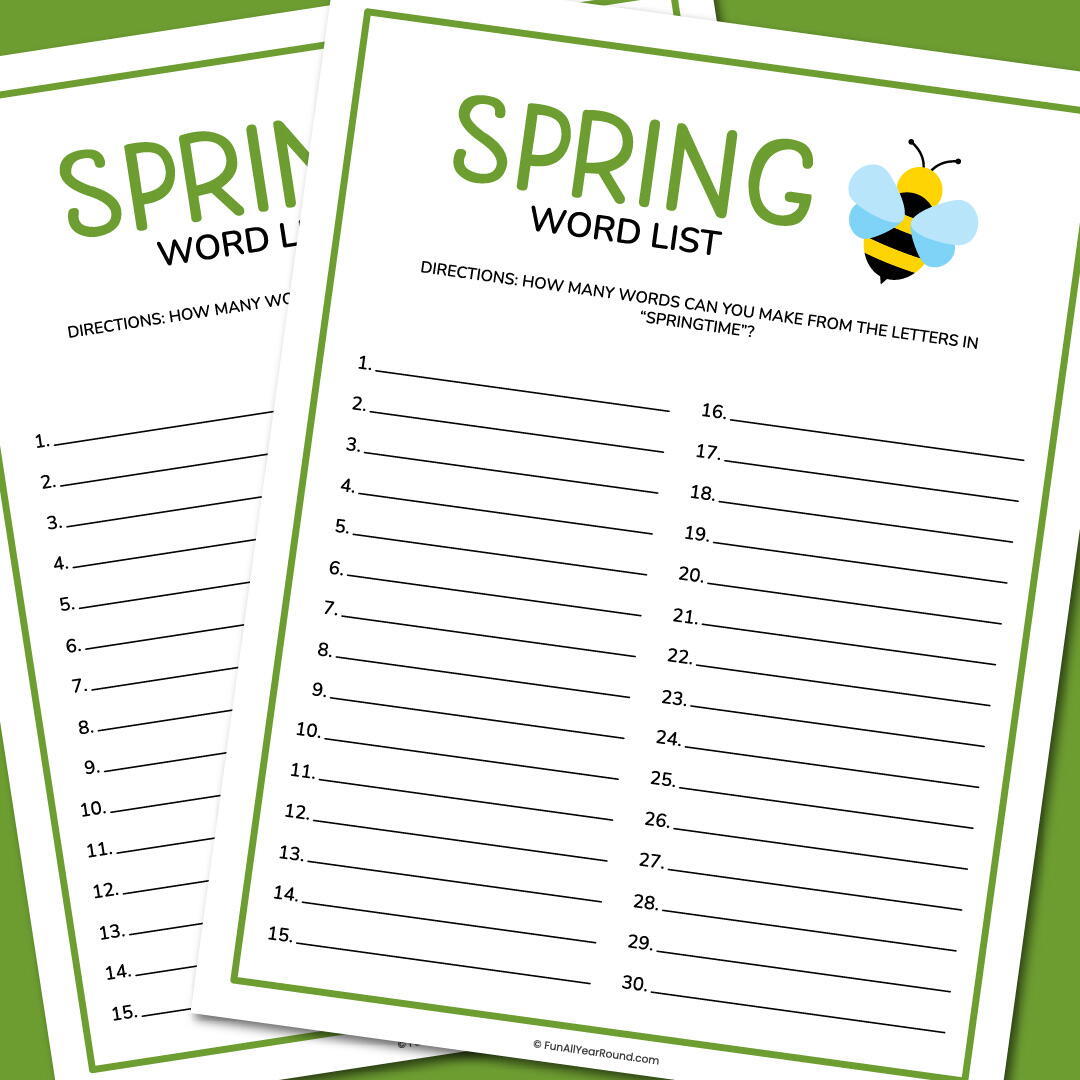 Spring Word List | AllFreePaperCrafts.com