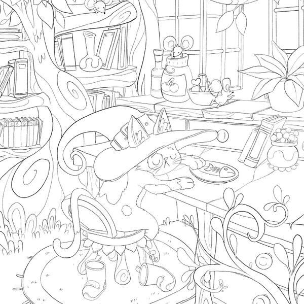 Magical Cat at Home Coloring Page | FaveCrafts.com