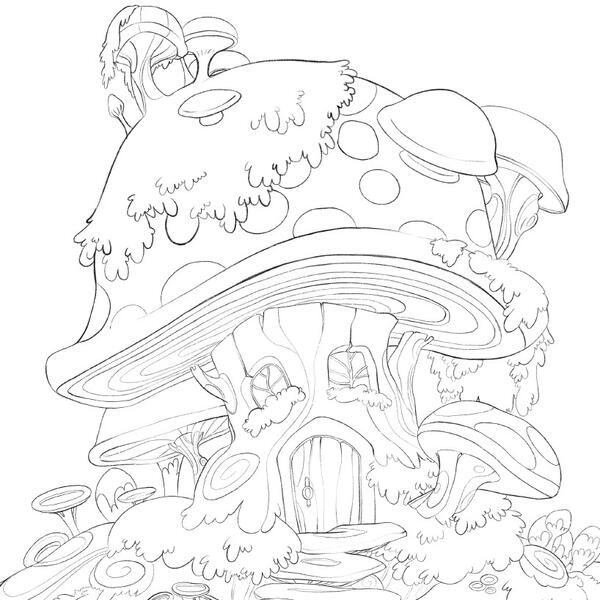 Toadstool House Coloring Page