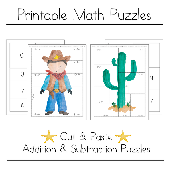 Cowboy Math Picture Puzzle Printables