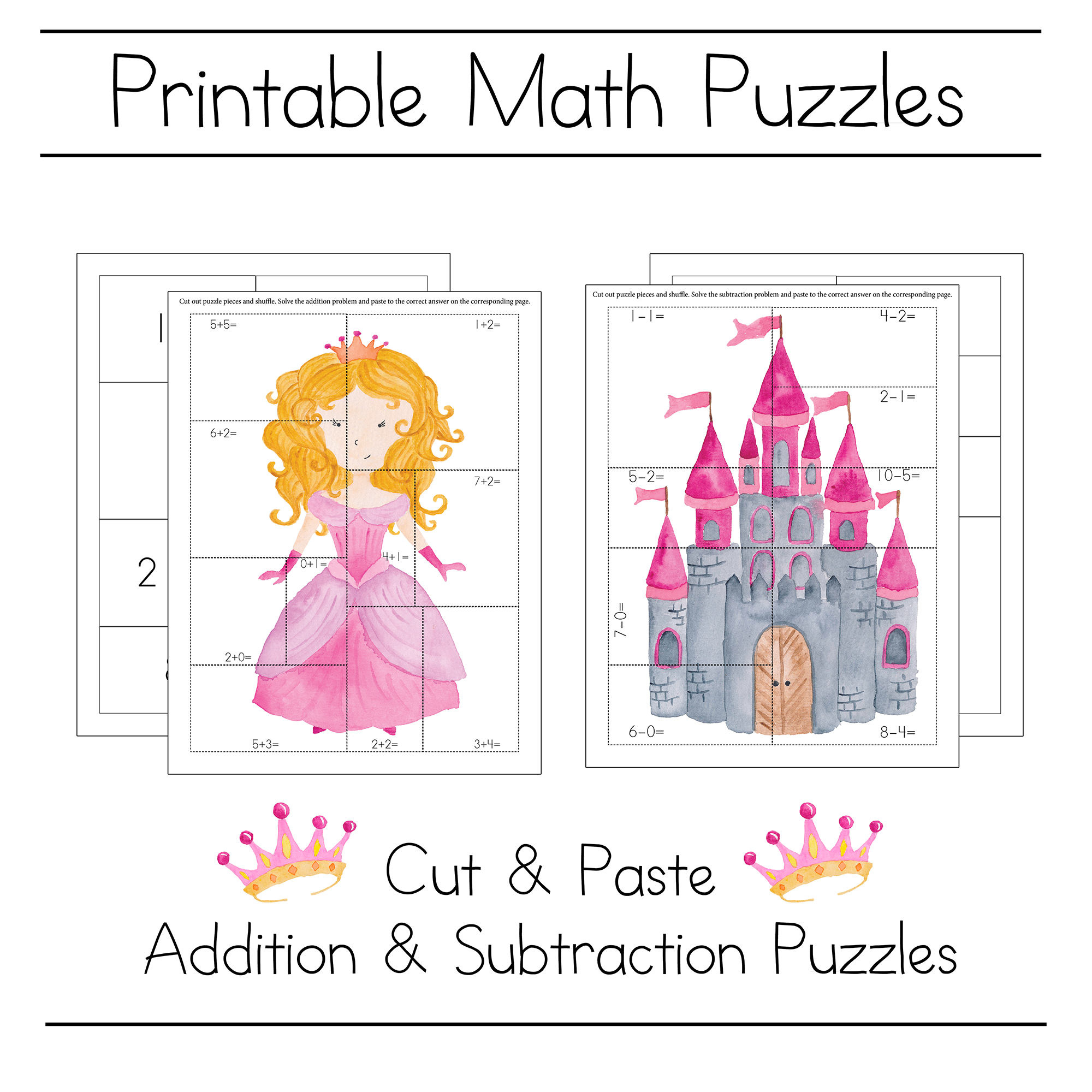 Princess Project Math 1 Princess Math Puzzle Printables For Kindergarten | AllFreeKidsCrafts.com
