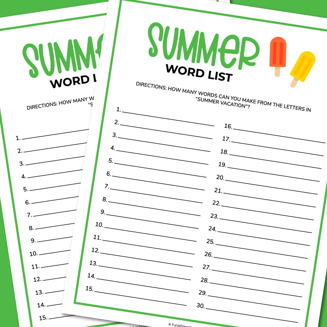 Summer Word List | AllFreePaperCrafts.com