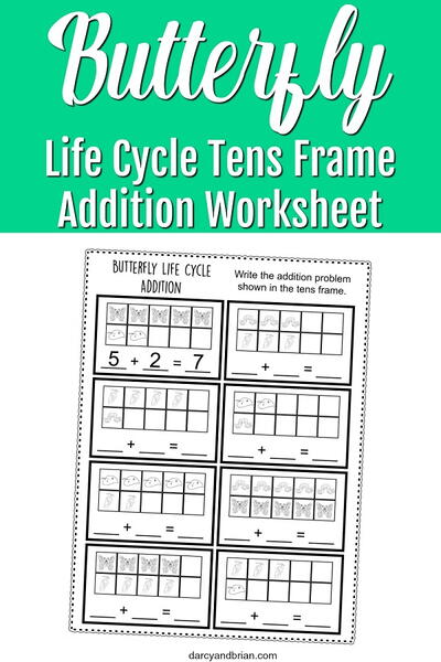 Butterfly Life Cycle Addition Ten Frame Printable For Kindergarten Math