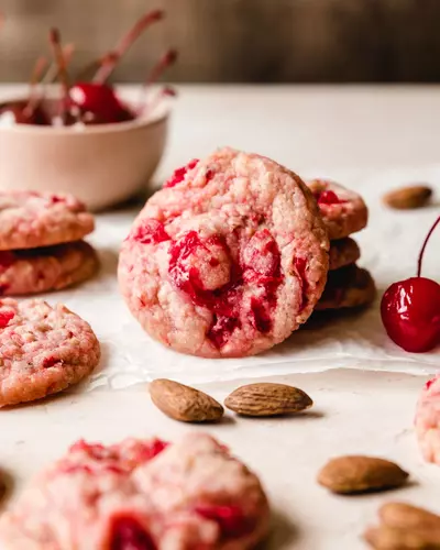 Chewy Cherry Almond With White Chocolate Cookies