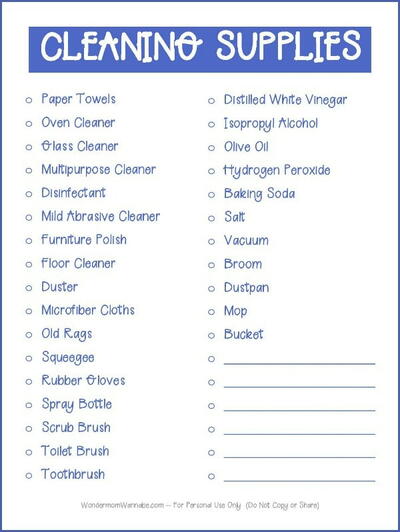 Free Printable Cleaning Supplies List