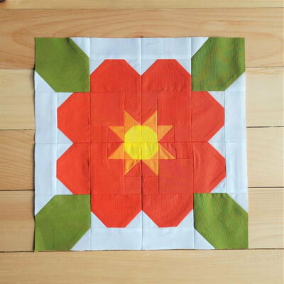Orange Flower Quilt Block
