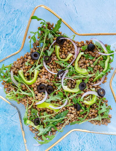 Mediterranean Green Lentil Salad Bowl