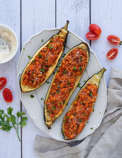 Stuffed Zucchini Boats with Rice and Chickpeas