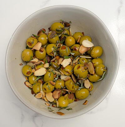 Green Olives With Almonds, Honey, And Rosemary
