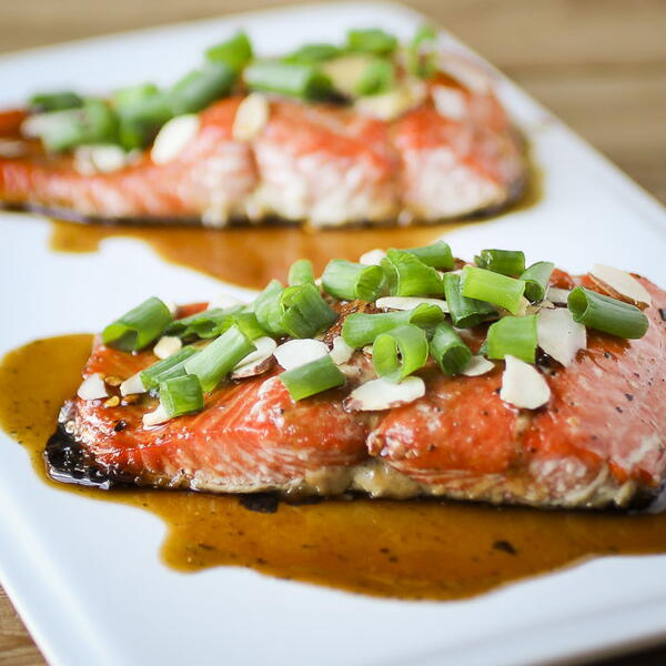 Baked Maple Glazed Salmon With Almonds