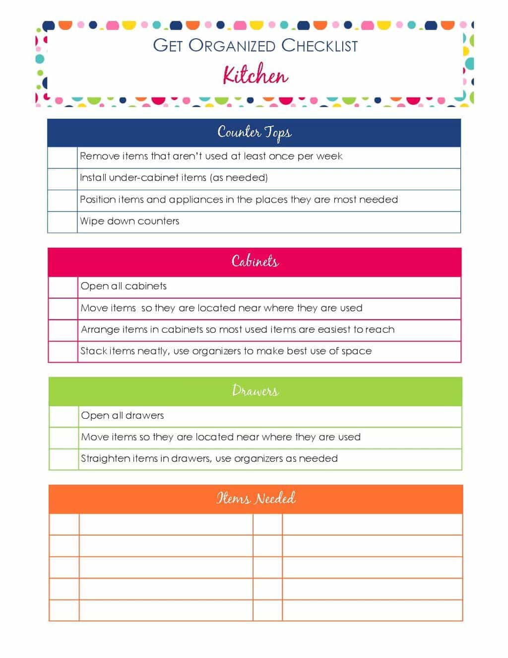 Get Organized Checklist For Your Kitchen | AllFreePaperCrafts.com