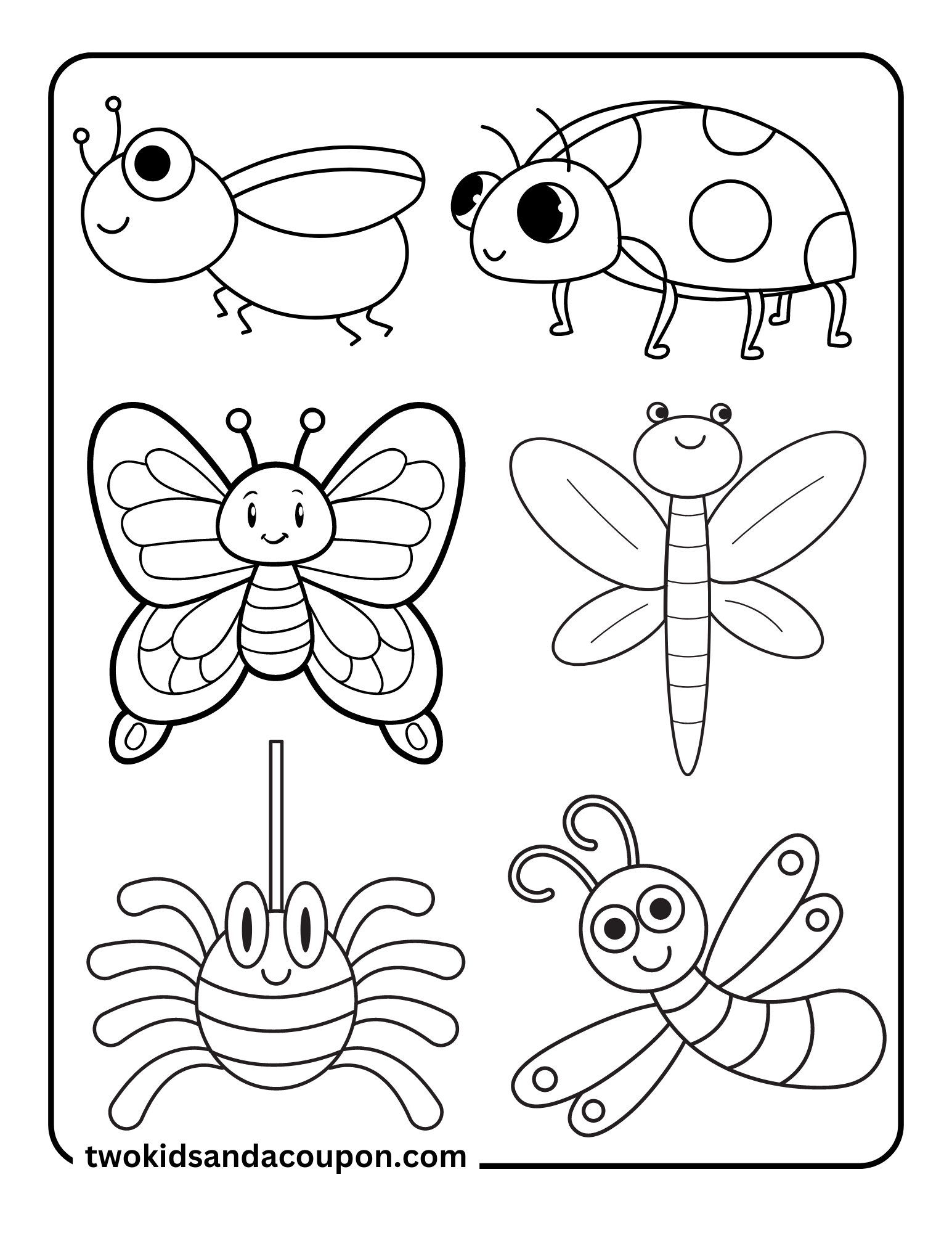 7 Cute Printable Bug Coloring Pages | DIYIdeaCenter.com