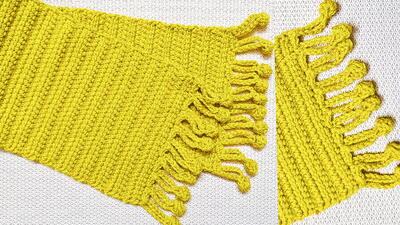 Linked Crochet Scarf With Pom Pom Edging 