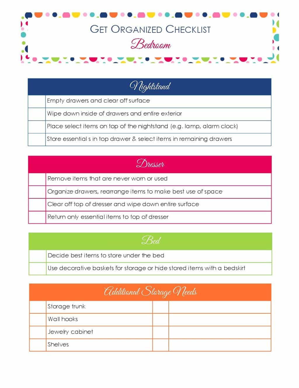 Get Organized Checklist For Your Bedroom | AllFreePaperCrafts.com