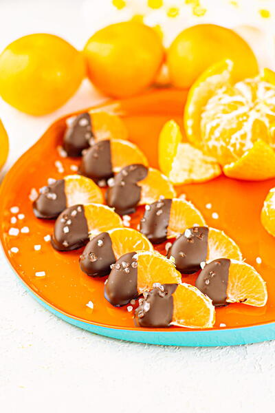 Chocolate Dipped Mandarin Oranges With Flaky Sea Salt