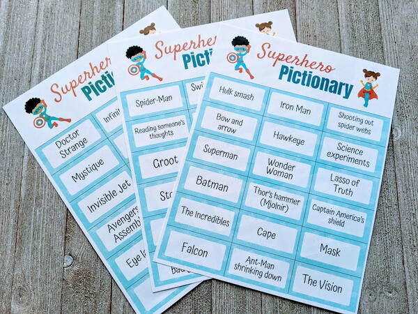 Printable Superhero Themed Pictionary Game For Kids