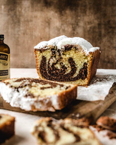 Moist Vanilla Chocolate Marble Pound Cake (loaf)