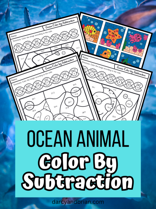 Printable Ocean Animals Color By Subtraction Worksheets