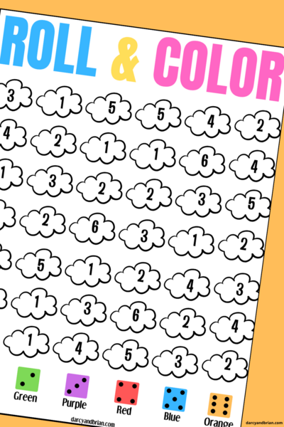 Printable Cloud Roll And Color Dice Game | AllFreePaperCrafts.com