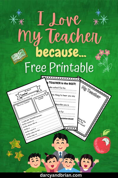 I Love My Teacher Because Free Printable