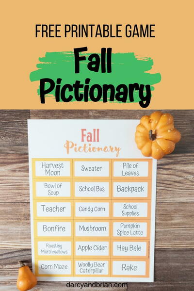 Printable Fall Pictionary Words For Kids