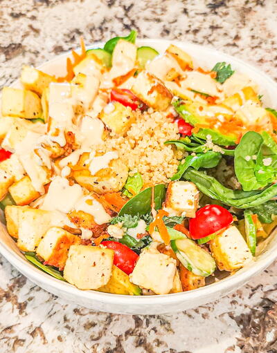 Tofu And Quinoa Power Bowl With Tahini Dressing