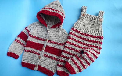 Crochet Baby Romper & Hood Cardigan Coat Jacket