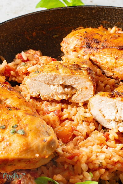 Cheese Stuffed Chicken Breast With Tomato Rice