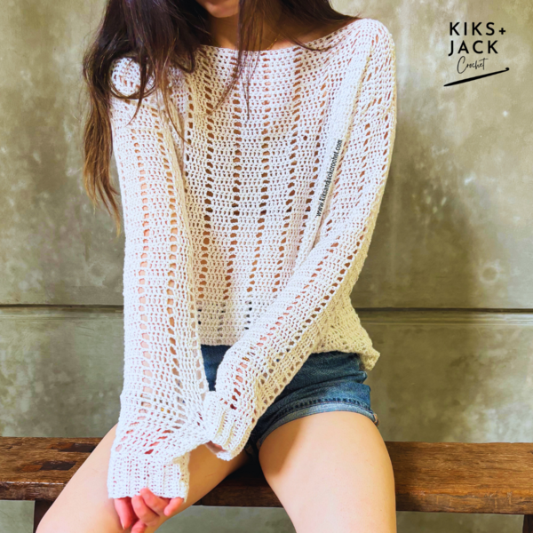 Lauren Light & Easy Long Sleeve Crochet Top