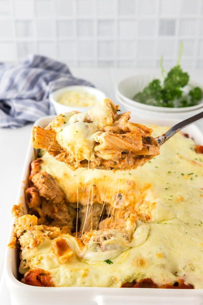 Cheesy Baked Chicken Rigatoni Pasta