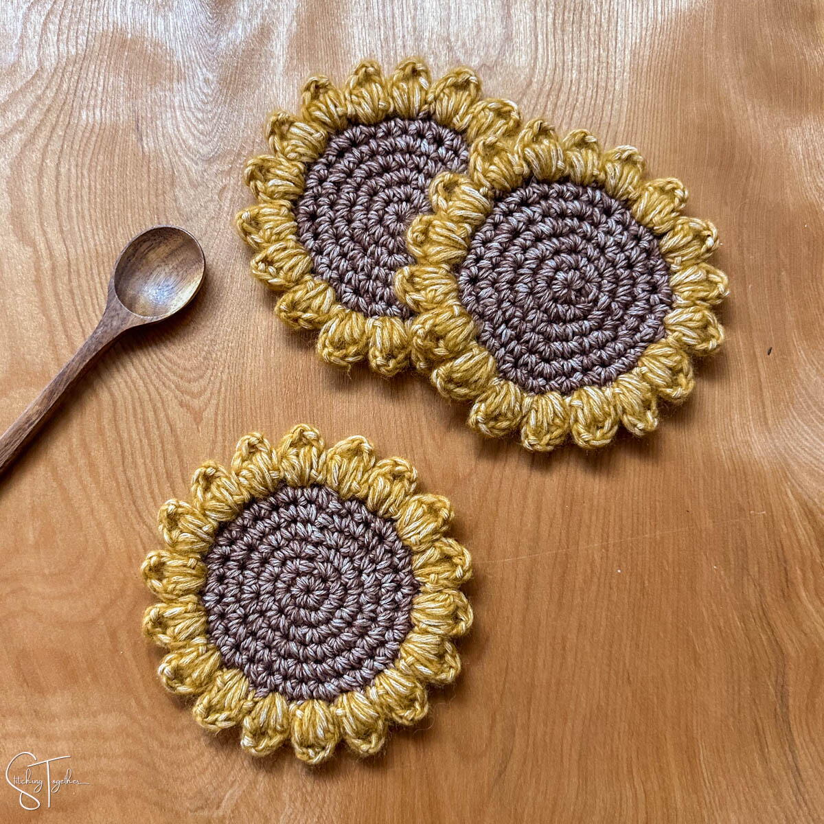 Crochet Sunflower Coasters | AllFreeCrochet.com