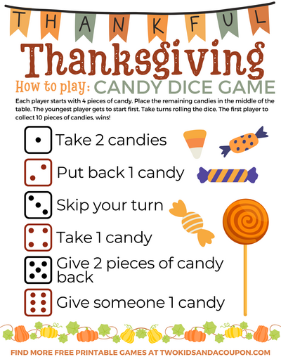 Free Printable Thanksgiving Dice Game