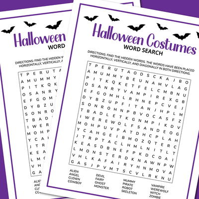 Halloween Costumes Word Search