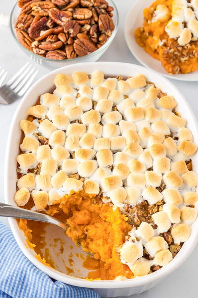 Sweet Potato Casserole (with Marshmallows And Pecans!)