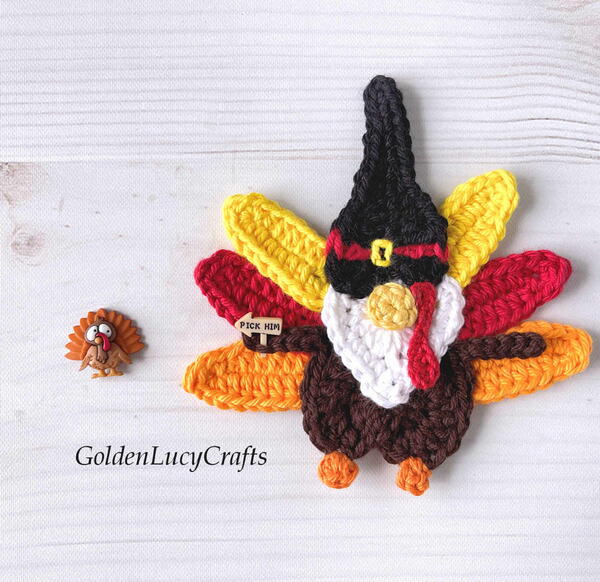 Crochet Turkey Gnome Applique