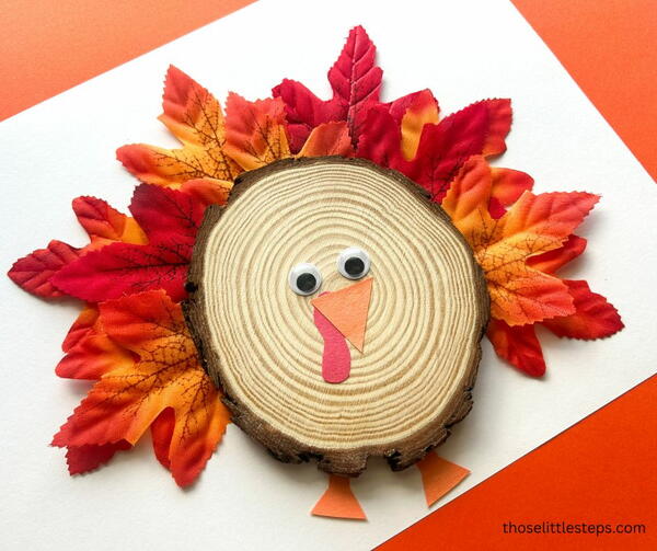 Wood-slice Turkey Craft For Kids