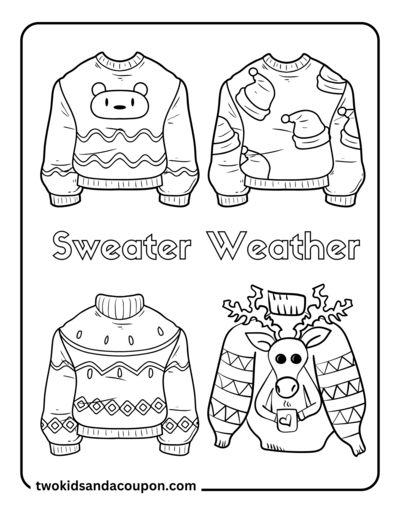 7 Free Cute Christmas Ugly Sweater Coloring Pages