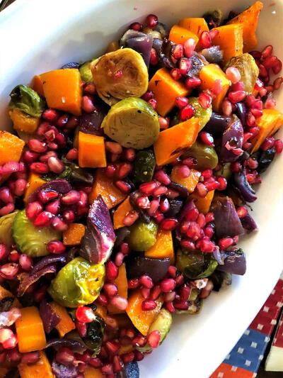 Oven Roasted Brussels Sprouts With Pomegranate Glaze