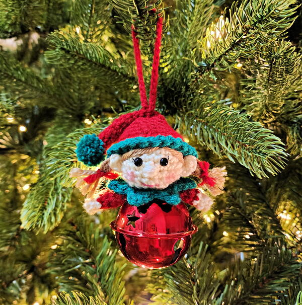 Crochet Girl Elf Jingle Bell Ornament