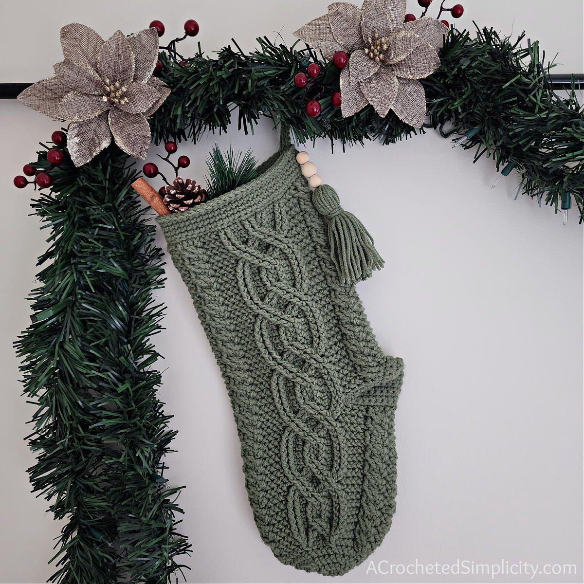 Olivette Cable Crochet Christmas Stocking | AllFreeCrochet.com