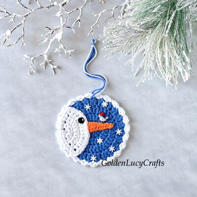 Crochet Ornament Snowman With A Bird 