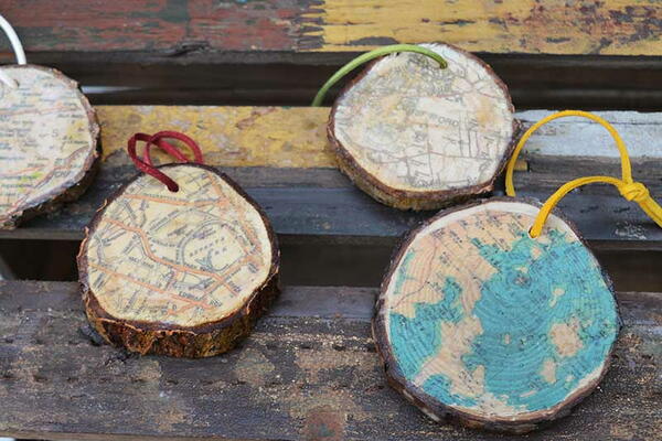 Map Wood Slice Ornaments